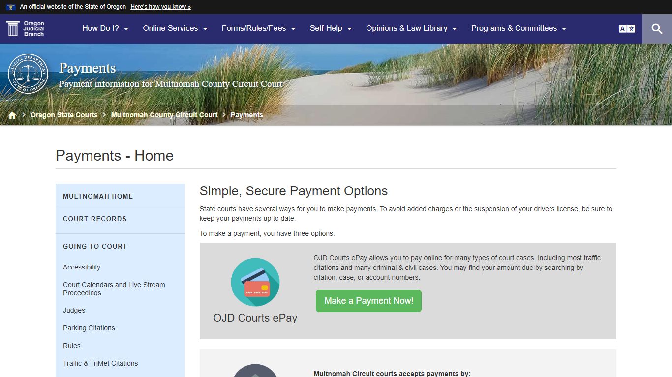 Payments - Home : Payments : State of Oregon - Oregon Courts Home